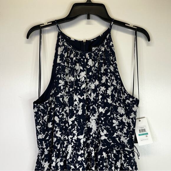 DKNY Floral Print Halter Neck Midi Dress ivory navy blue - 16 - Picture 4 of 11